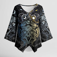 Skoll and Hati Norse Mythology Kimono Sleeve Blouse Viking Dual Moon Celtic Line Art