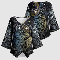 Skoll and Hati Norse Mythology Kimono Sleeve Blouse Viking Dual Moon Celtic Line Art