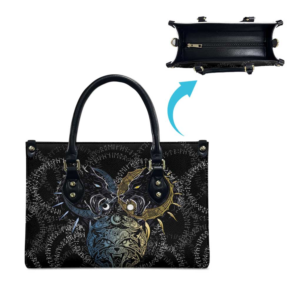Skoll and Hati Norse Mythology Leather Bag Viking Dual Moon Celtic Line Art