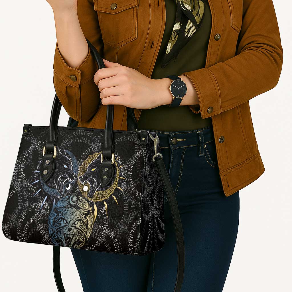 Skoll and Hati Norse Mythology Leather Bag Viking Dual Moon Celtic Line Art