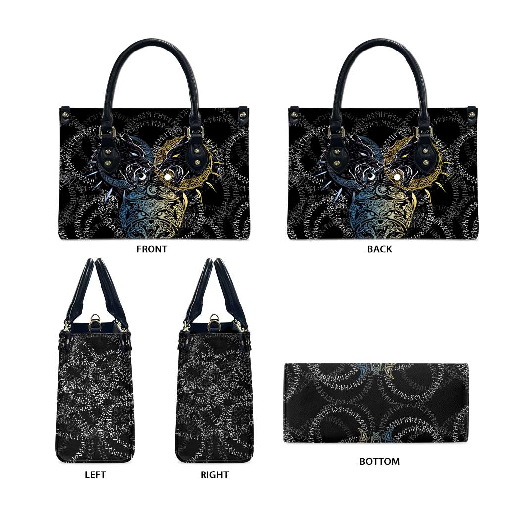 Skoll and Hati Norse Mythology Leather Bag Viking Dual Moon Celtic Line Art