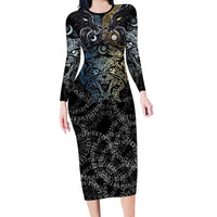 Skoll and Hati Norse Mythology Long Sleeve Bodycon Dress Viking Dual Moon Celtic Line Art