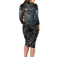 Skoll and Hati Norse Mythology Long Sleeve Bodycon Dress Viking Dual Moon Celtic Line Art