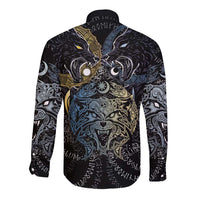 Skoll and Hati Norse Mythology Long Sleeve Button Shirt Viking Dual Moon Celtic Line Art