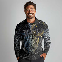 Skoll and Hati Norse Mythology Long Sleeve Polo Shirt Viking Dual Moon Celtic Line Art