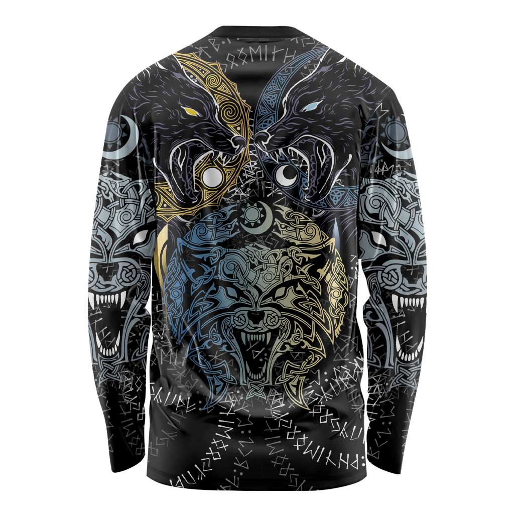 Skoll and Hati Norse Mythology Long Sleeve Shirt Viking Dual Moon Celtic Line Art