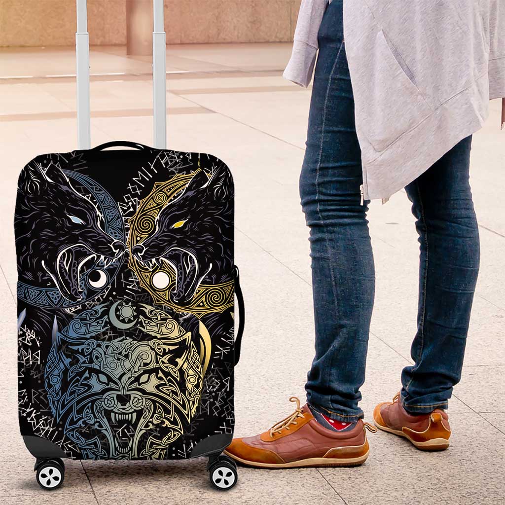 Skoll and Hati Norse Mythology Luggage Cover Viking Dual Moon Celtic Line Art