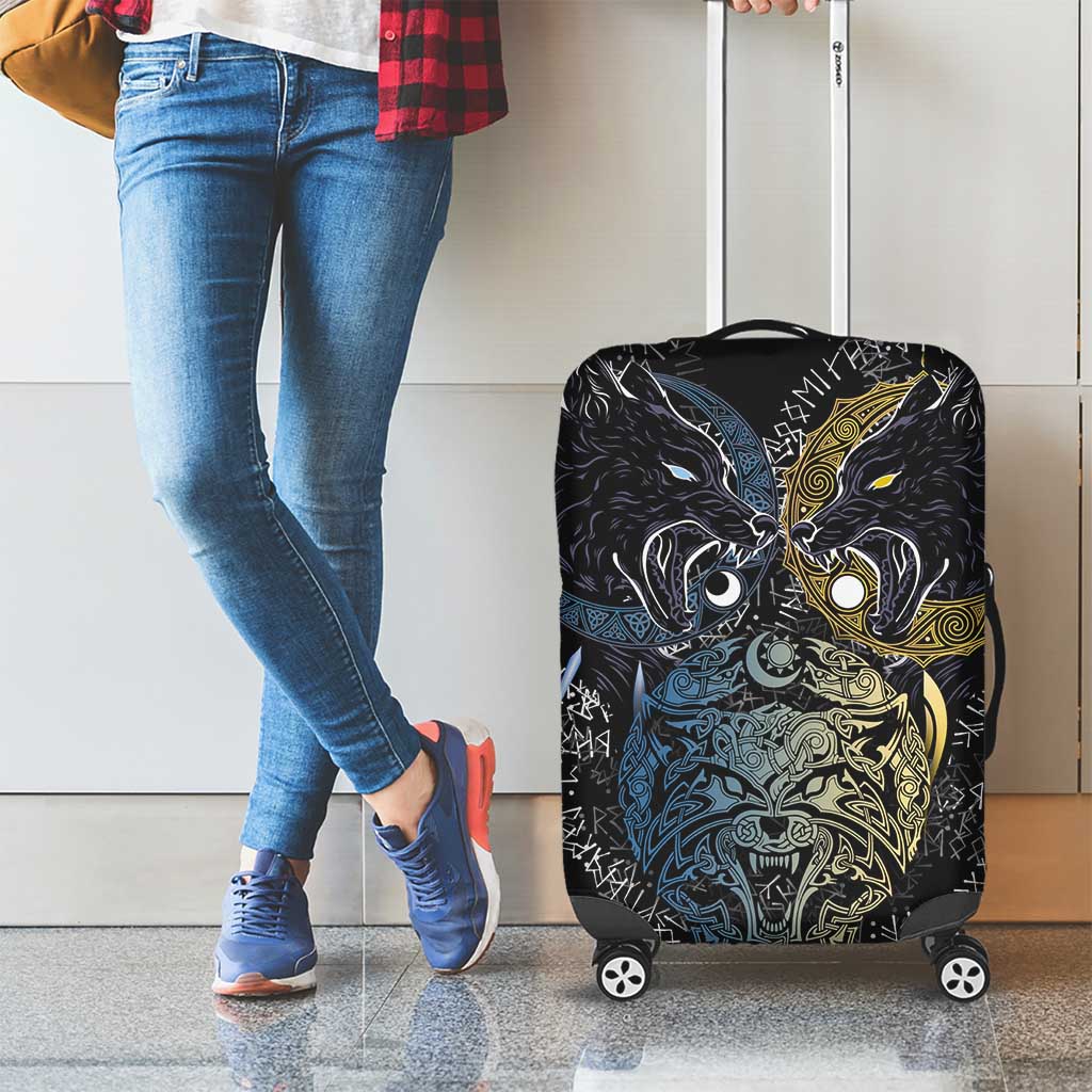 Skoll and Hati Norse Mythology Luggage Cover Viking Dual Moon Celtic Line Art