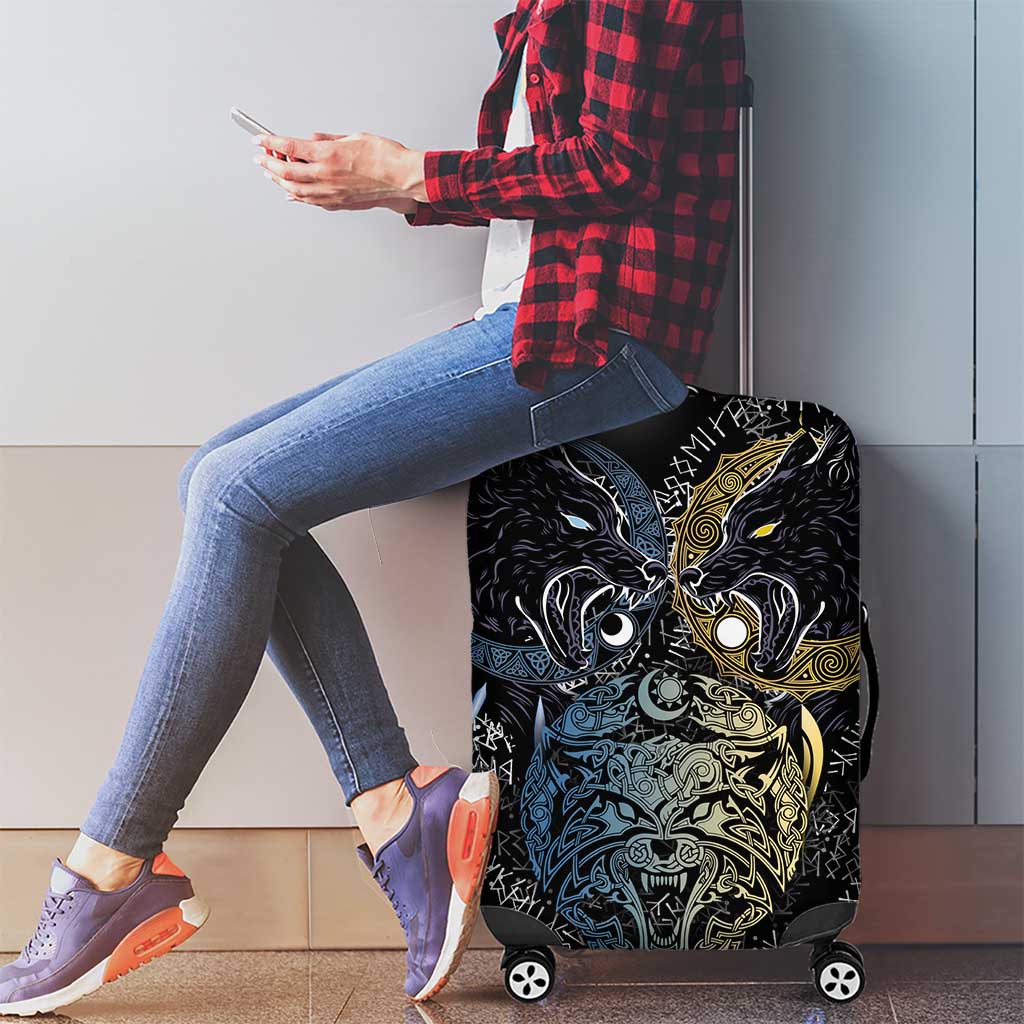 Skoll and Hati Norse Mythology Luggage Cover Viking Dual Moon Celtic Line Art