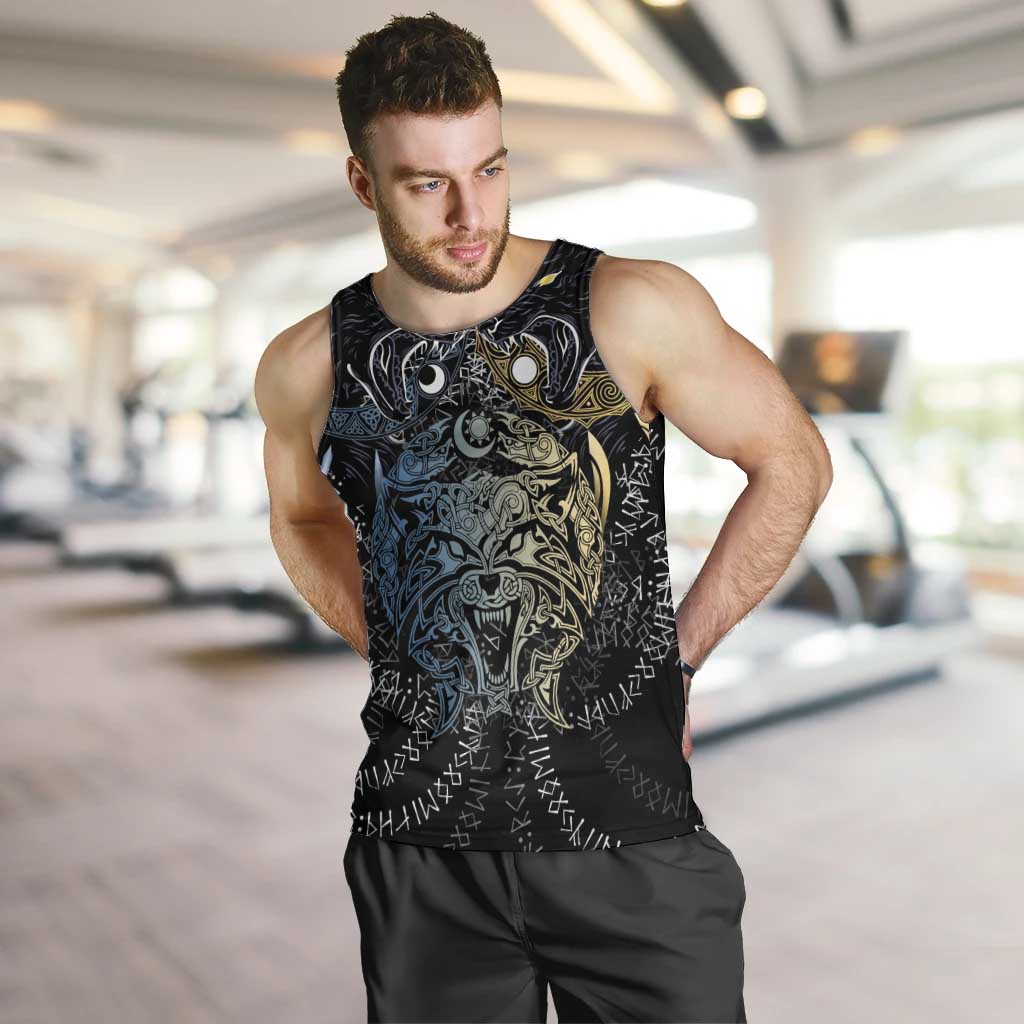 Skoll and Hati Norse Mythology Men Tank Top Viking Dual Moon Celtic Line Art