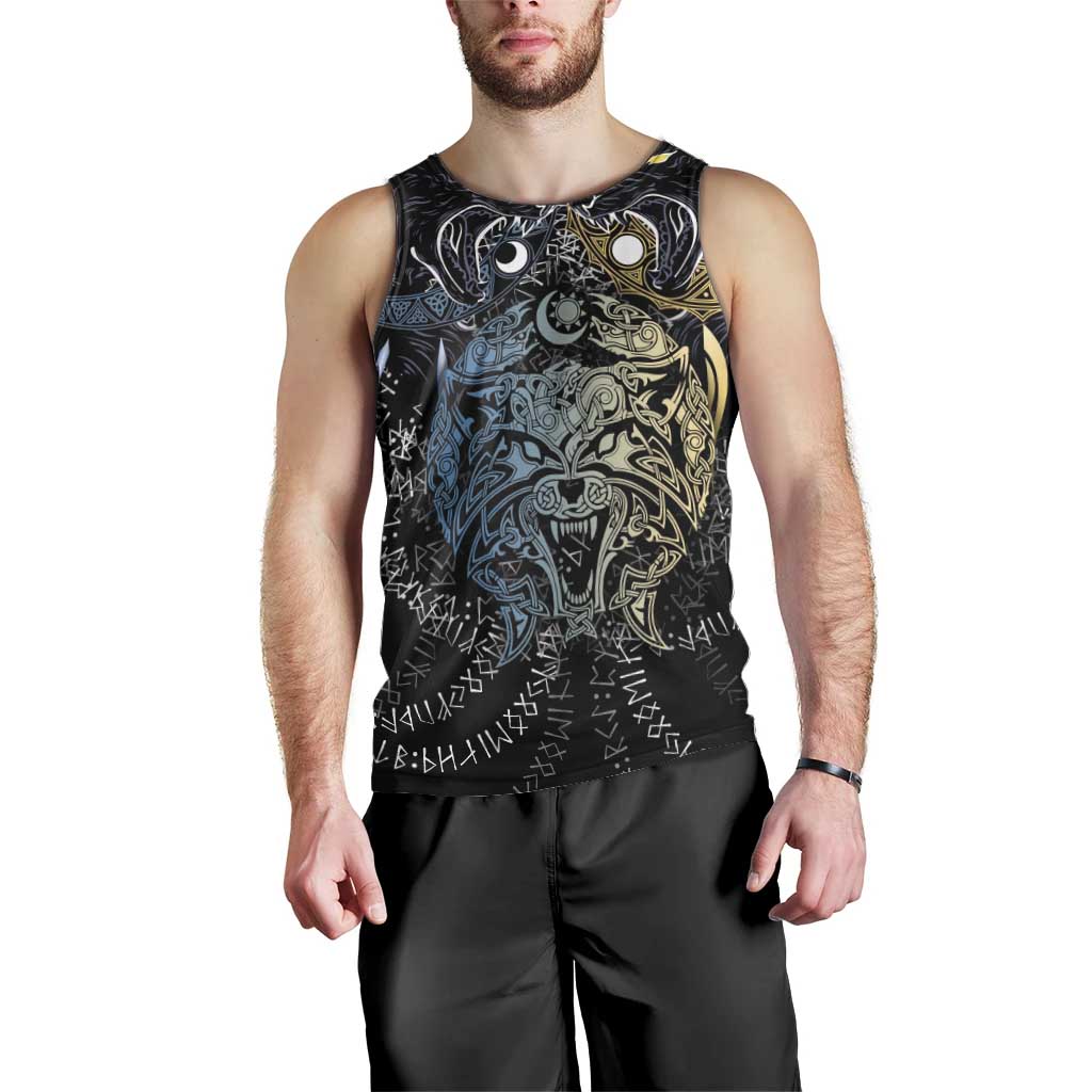 Skoll and Hati Norse Mythology Men Tank Top Viking Dual Moon Celtic Line Art