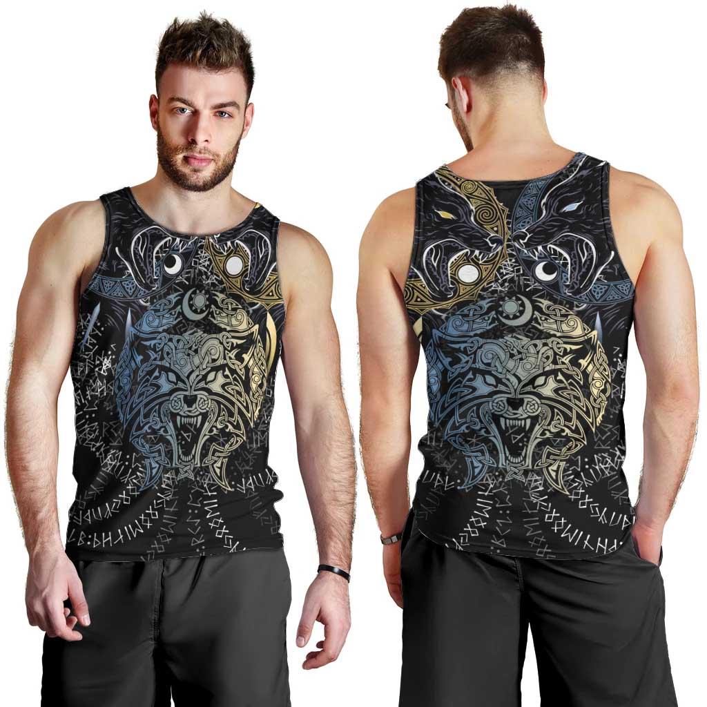 Skoll and Hati Norse Mythology Men Tank Top Viking Dual Moon Celtic Line Art