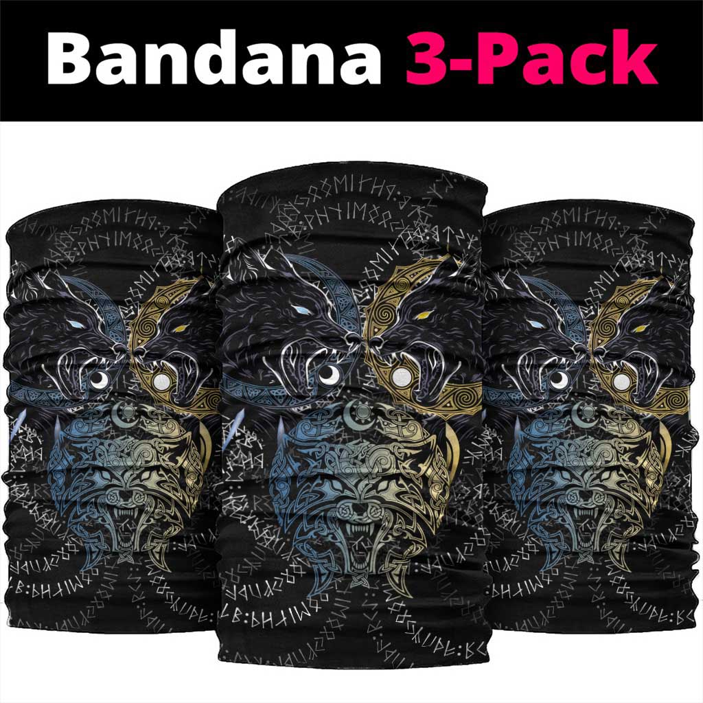 Skoll and Hati Norse Mythology Neck Gaiter Viking Dual Moon Celtic Line Art
