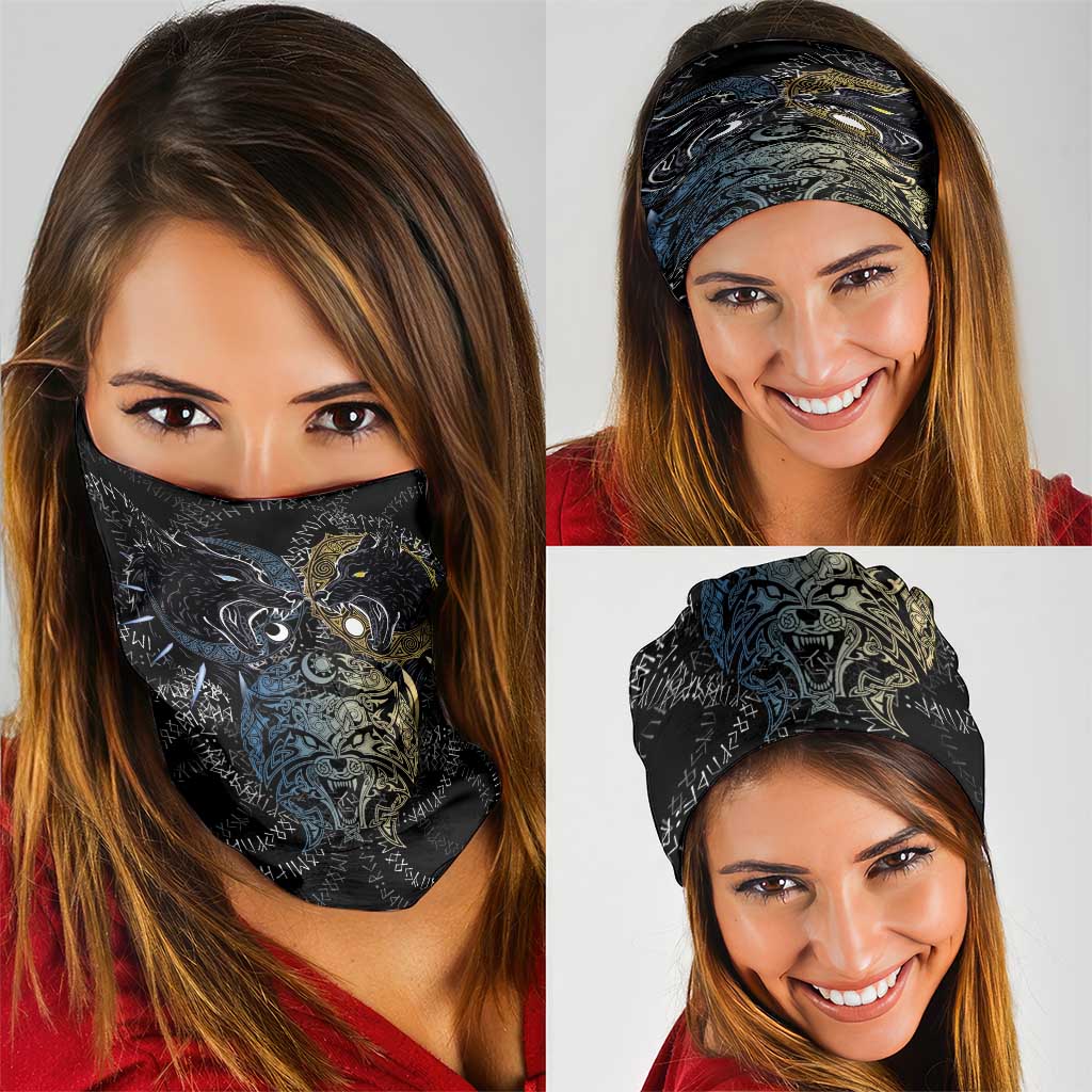 Skoll and Hati Norse Mythology Neck Gaiter Viking Dual Moon Celtic Line Art