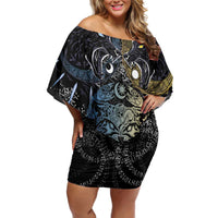 Skoll and Hati Norse Mythology Off Shoulder Short Dress Viking Dual Moon Celtic Line Art
