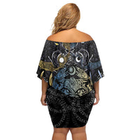 Skoll and Hati Norse Mythology Off Shoulder Short Dress Viking Dual Moon Celtic Line Art