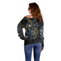 Skoll and Hati Norse Mythology Off Shoulder Sweater Viking Dual Moon Celtic Line Art