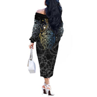 Skoll and Hati Norse Mythology Off The Shoulder Long Sleeve Dress Viking Dual Moon Celtic Line Art