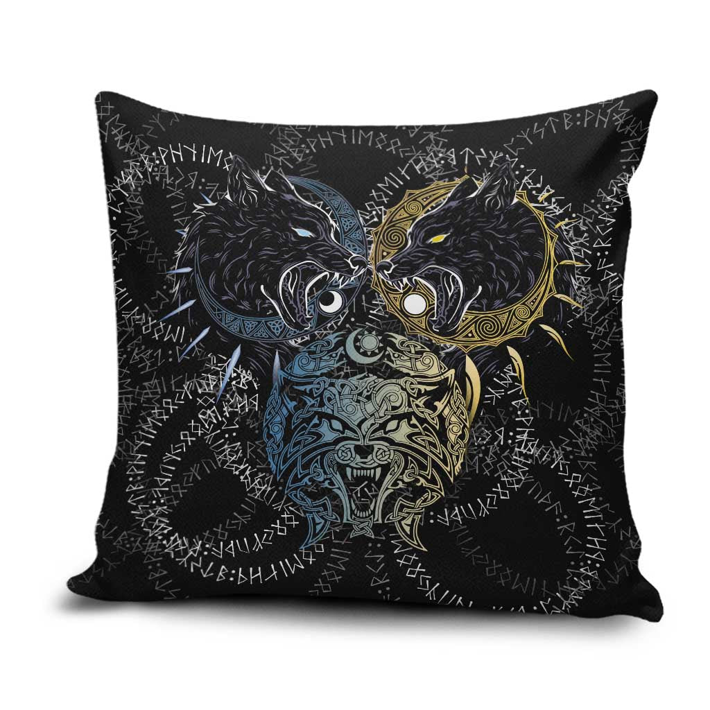 Skoll and Hati Norse Mythology Pillow Cover Viking Dual Moon Celtic Line Art