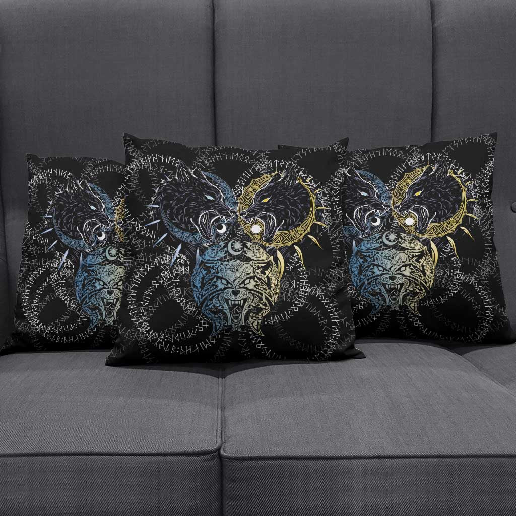 Skoll and Hati Norse Mythology Pillow Cover Viking Dual Moon Celtic Line Art