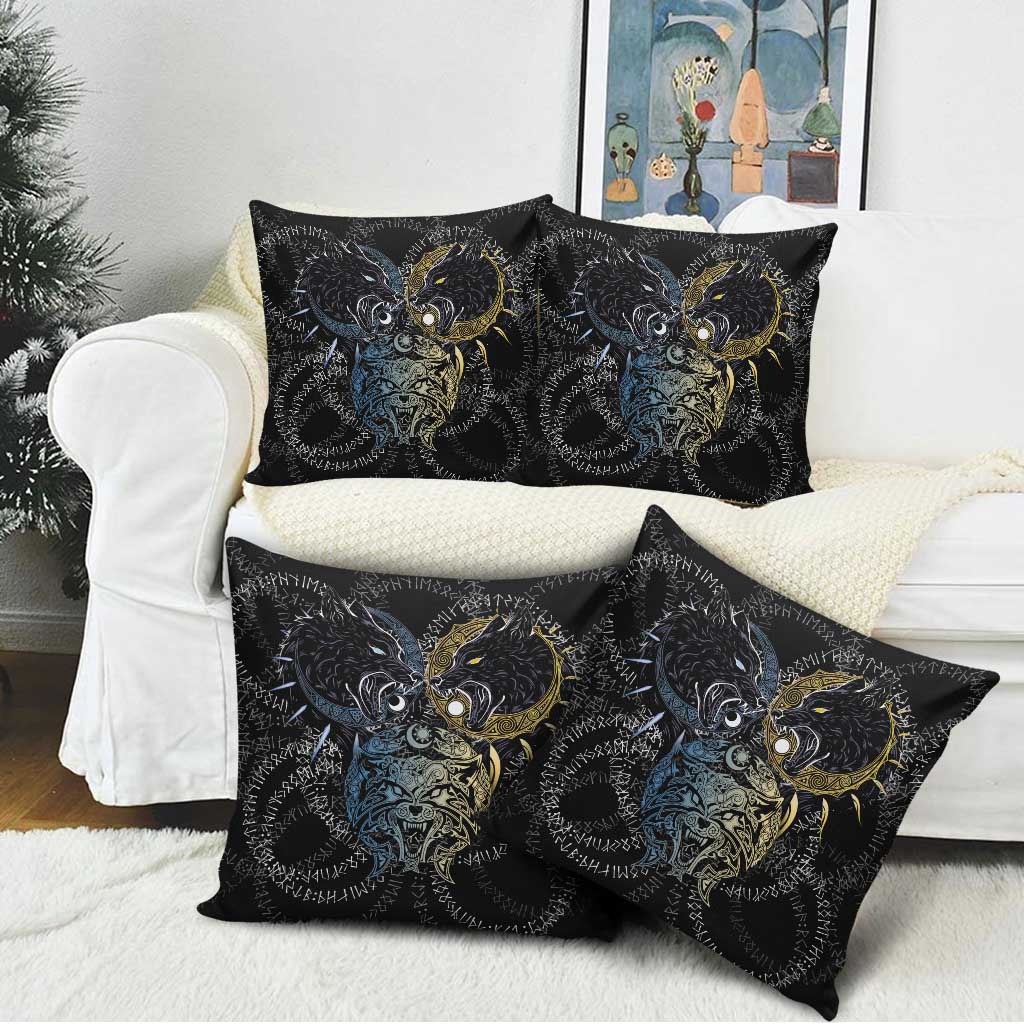 Skoll and Hati Norse Mythology Pillow Cover Viking Dual Moon Celtic Line Art