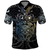 Skoll and Hati Norse Mythology Polo Shirt Viking Dual Moon Celtic Line Art