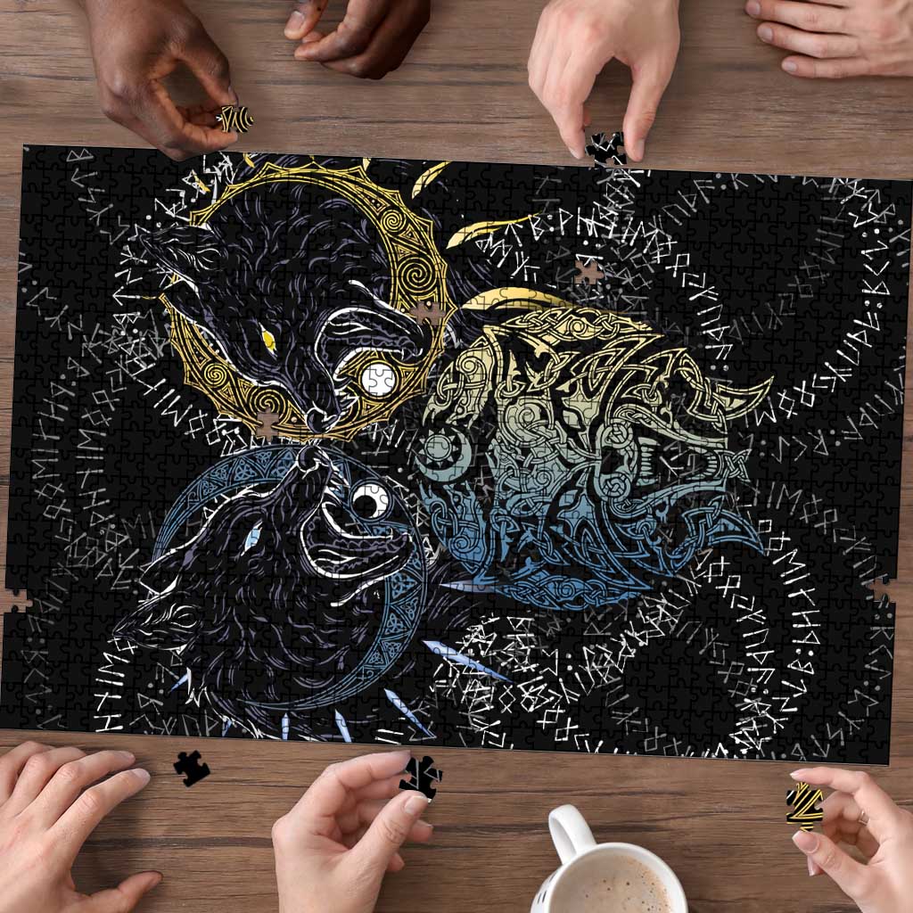 Skoll and Hati Norse Mythology Puzzle Viking Dual Moon Celtic Line Art