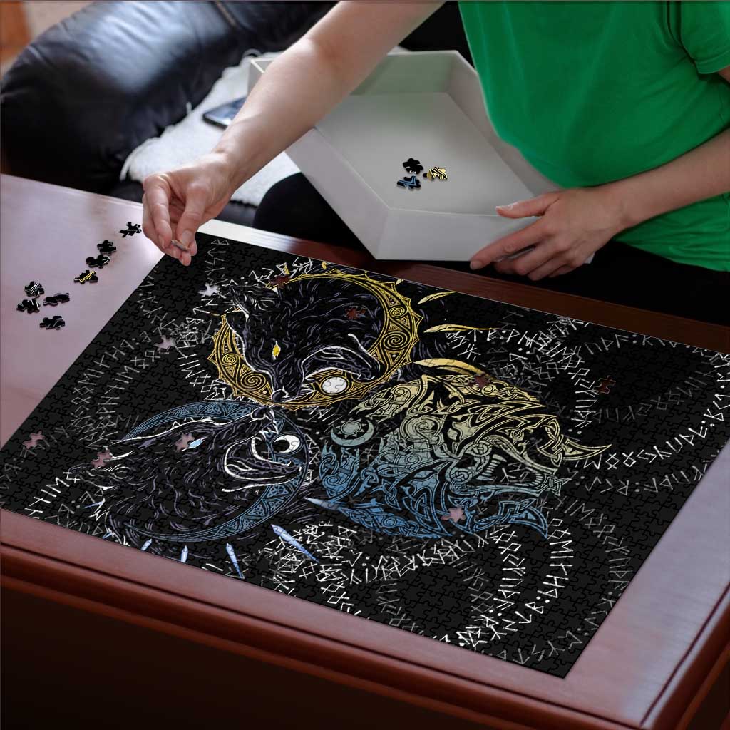 Skoll and Hati Norse Mythology Puzzle Viking Dual Moon Celtic Line Art