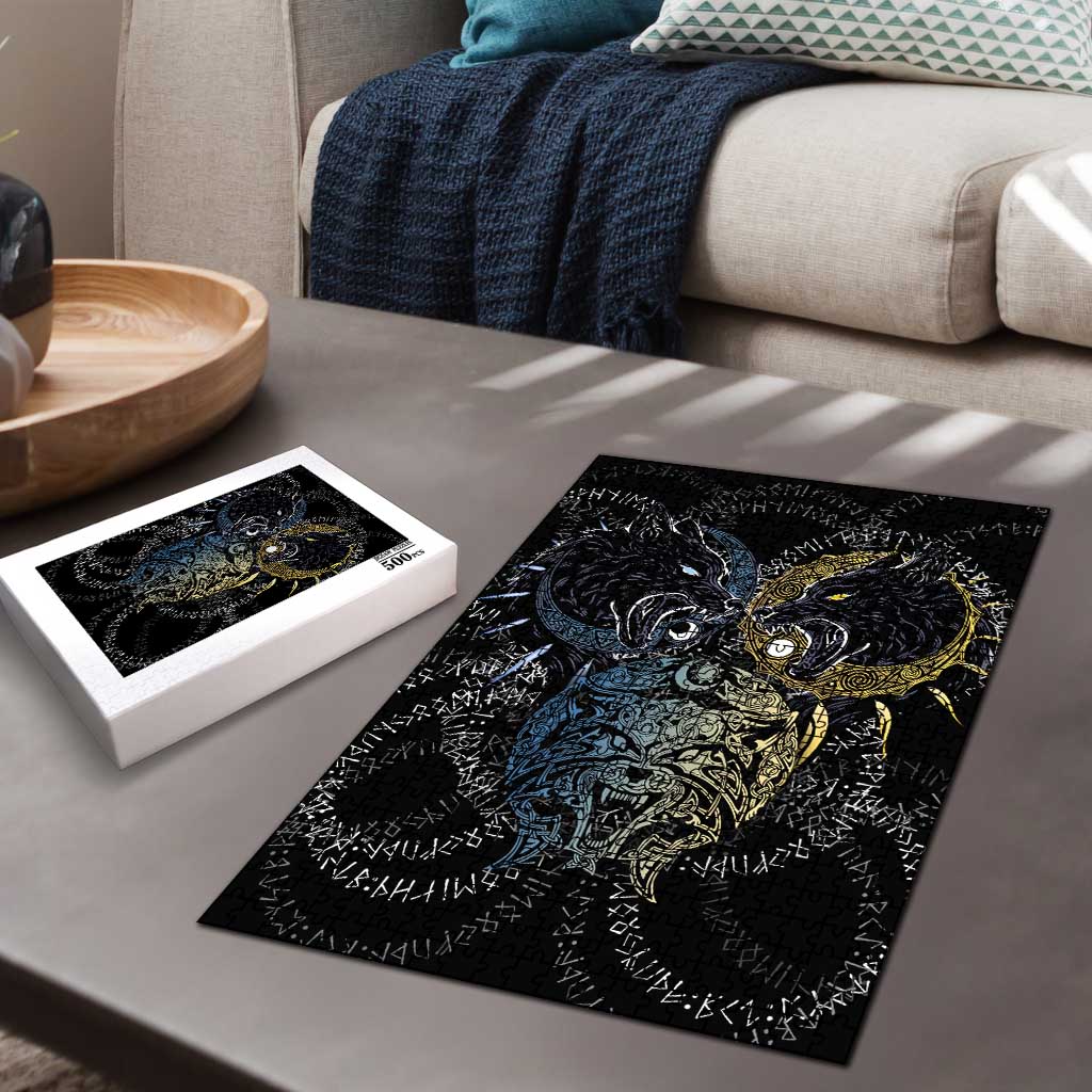Skoll and Hati Norse Mythology Puzzle Viking Dual Moon Celtic Line Art