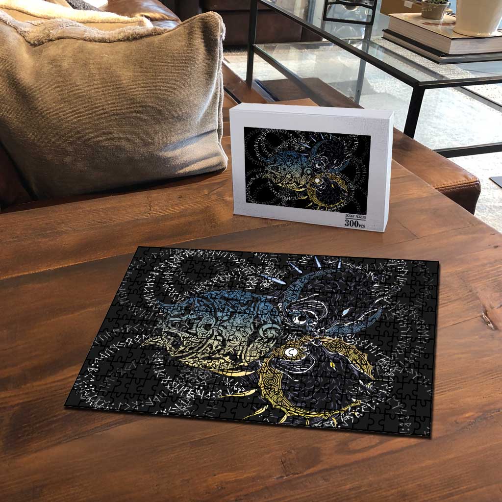 Skoll and Hati Norse Mythology Puzzle Viking Dual Moon Celtic Line Art