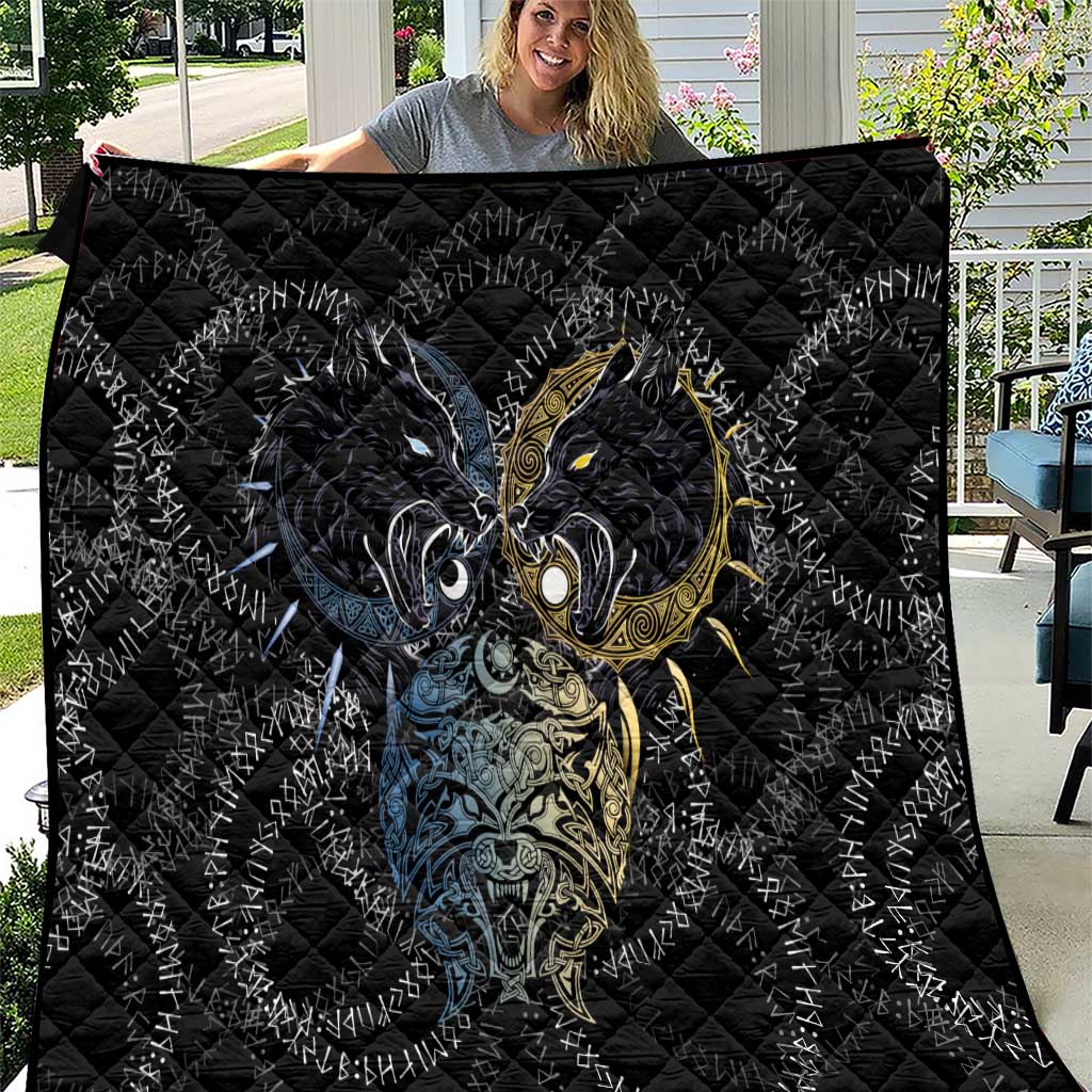 Skoll and Hati Norse Mythology Quilt Viking Dual Moon Celtic Line Art