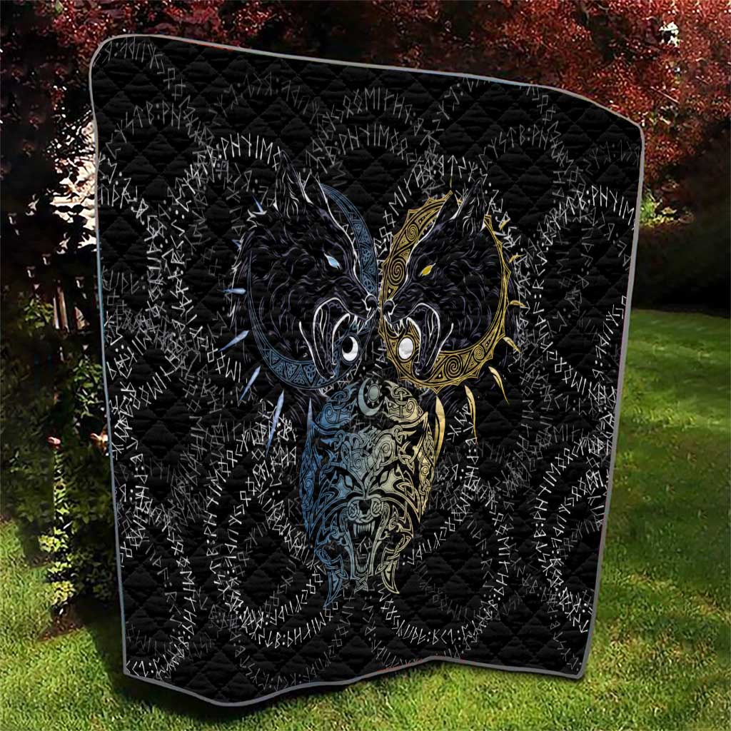 Skoll and Hati Norse Mythology Quilt Viking Dual Moon Celtic Line Art