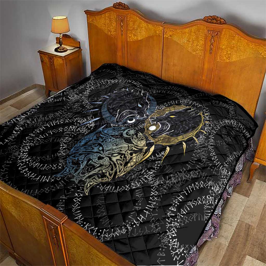 Skoll and Hati Norse Mythology Quilt Viking Dual Moon Celtic Line Art