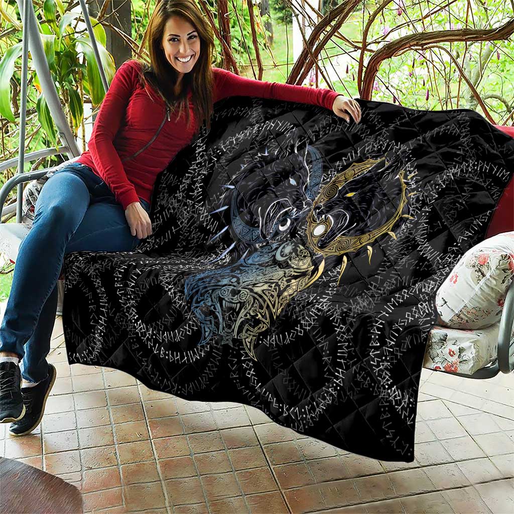 Skoll and Hati Norse Mythology Quilt Viking Dual Moon Celtic Line Art