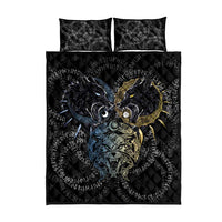 Skoll and Hati Norse Mythology Quilt Bed Set Viking Dual Moon Celtic Line Art