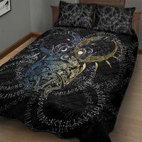 Skoll and Hati Norse Mythology Quilt Bed Set Viking Dual Moon Celtic Line Art