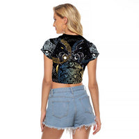 Skoll and Hati Norse Mythology Raglan Cropped T Shirt Viking Dual Moon Celtic Line Art
