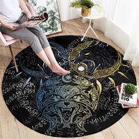 Skoll and Hati Norse Mythology Round Carpet Viking Dual Moon Celtic Line Art