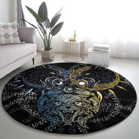 Skoll and Hati Norse Mythology Round Carpet Viking Dual Moon Celtic Line Art