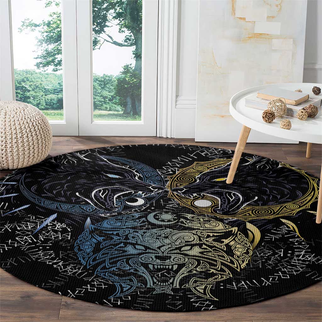 Skoll and Hati Norse Mythology Round Carpet Viking Dual Moon Celtic Line Art