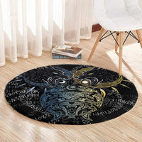 Skoll and Hati Norse Mythology Round Carpet Viking Dual Moon Celtic Line Art