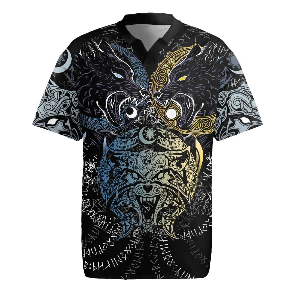 Skoll and Hati Norse Mythology Rugby Jersey Viking Dual Moon Celtic Line Art