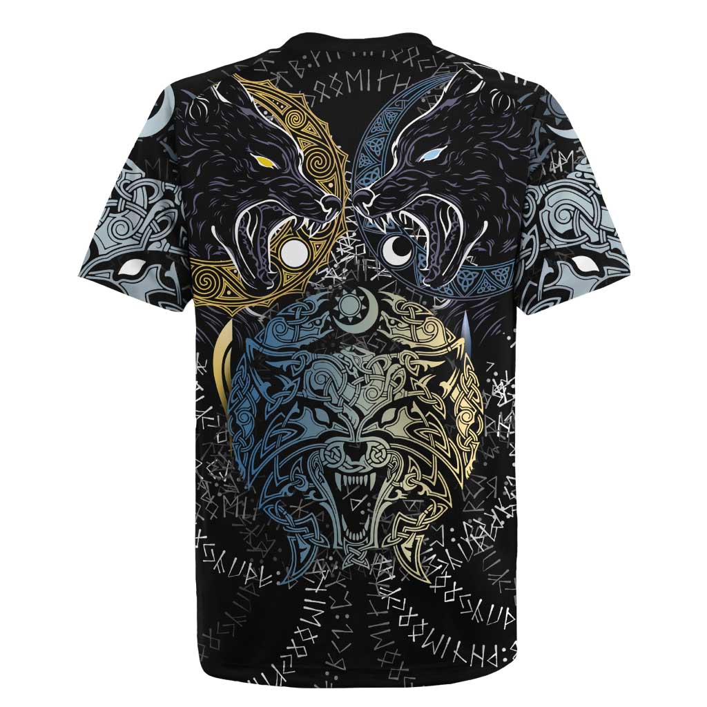 Skoll and Hati Norse Mythology Rugby Jersey Viking Dual Moon Celtic Line Art