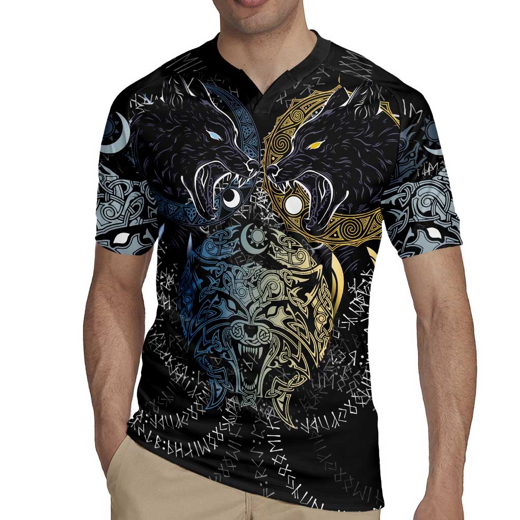 Skoll and Hati Norse Mythology Rugby Jersey Viking Dual Moon Celtic Line Art
