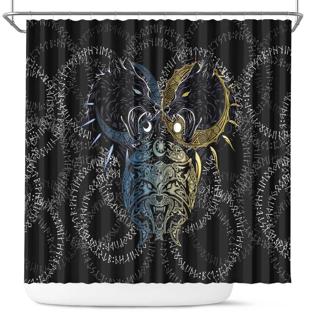 Skoll and Hati Norse Mythology Shower Curtain Viking Dual Moon Celtic Line Art