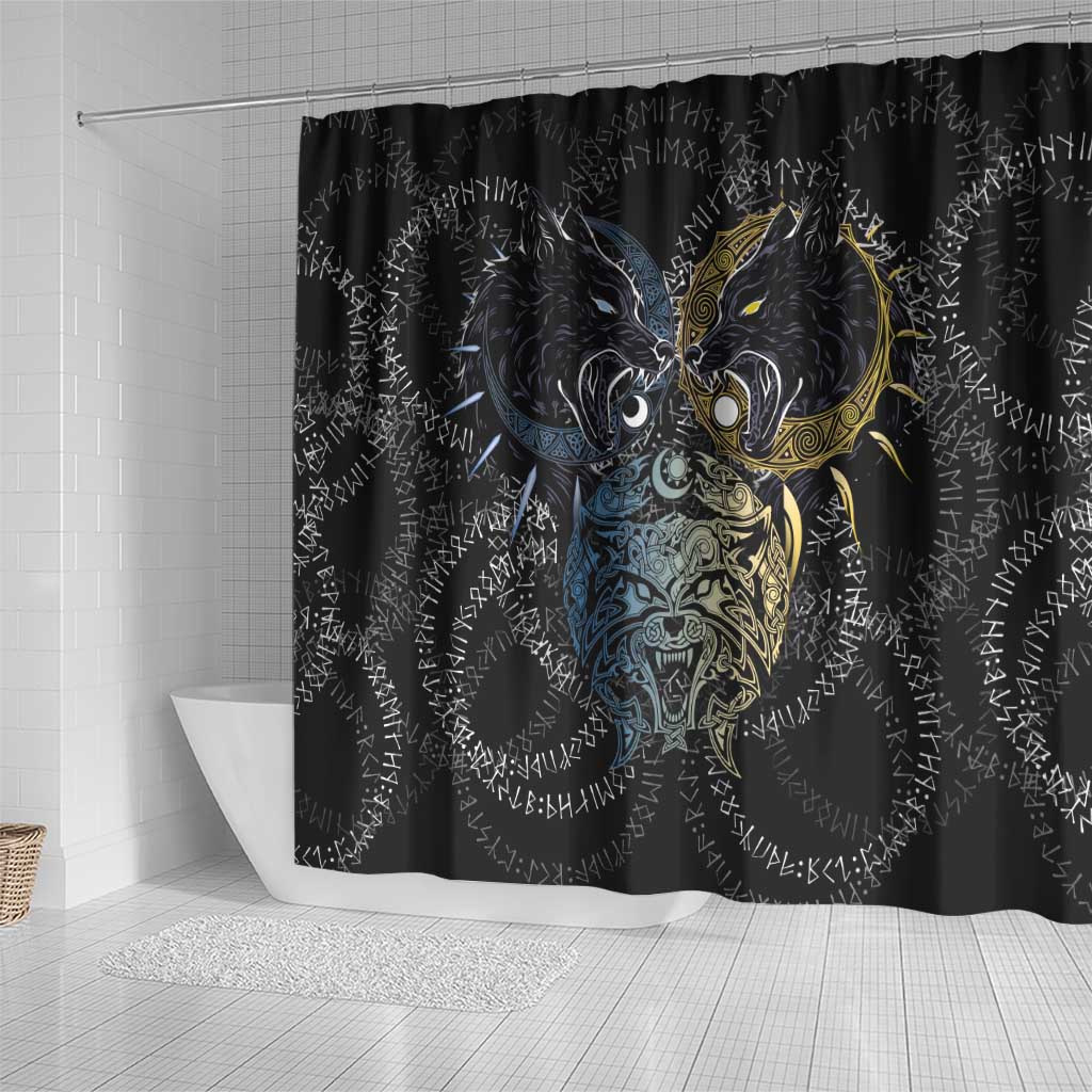Skoll and Hati Norse Mythology Shower Curtain Viking Dual Moon Celtic Line Art