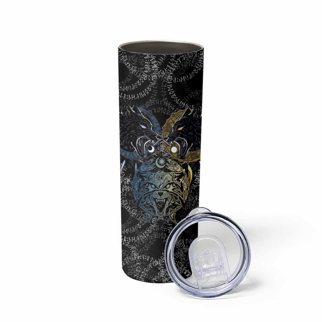 Skoll and Hati Norse Mythology Skinny Tumbler Viking Dual Moon Celtic Line Art
