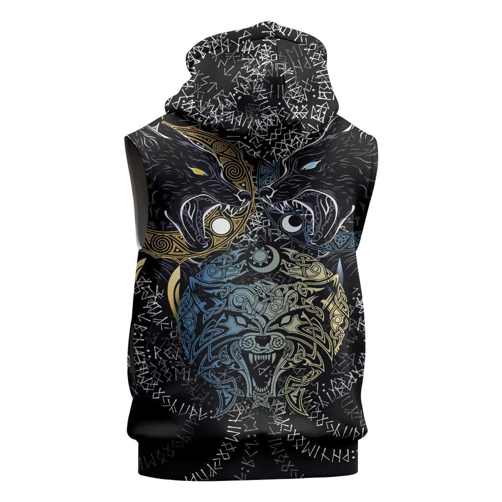 Skoll and Hati Norse Mythology Sleeveless Hoodie Viking Dual Moon Celtic Line Art