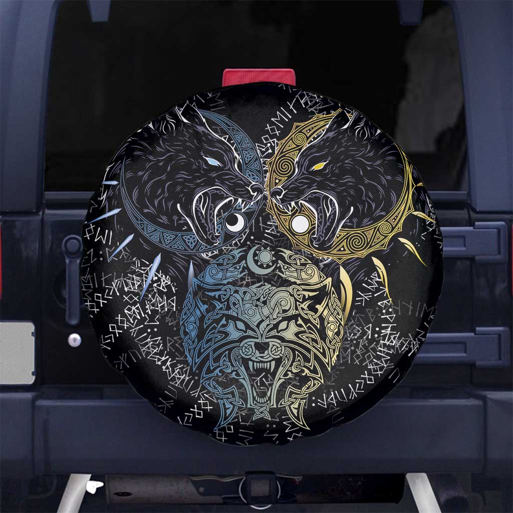 Skoll and Hati Norse Mythology Spare Tire Cover Viking Dual Moon Celtic Line Art
