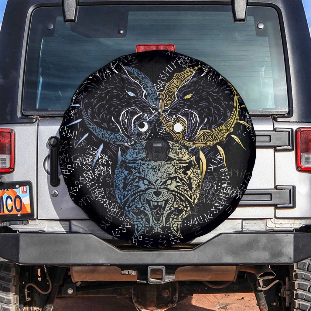 Skoll and Hati Norse Mythology Spare Tire Cover Viking Dual Moon Celtic Line Art